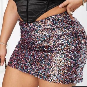 ASOS DESIGN Curve sequin mini skirt in pink multi sequin size 22